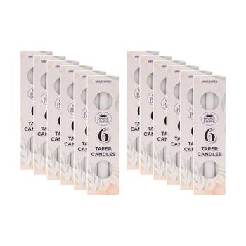 12x 4pc Divine Living Unscented Dinner Table Taper Candles 20cm White