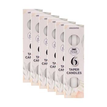 6x 4pc Divine Living Unscented Dinner Table Taper Candles 20cm White