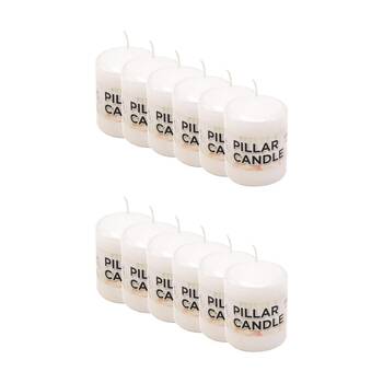 12PK Divine Living Wax Pillar Church Decorative Candle 6x8cm White