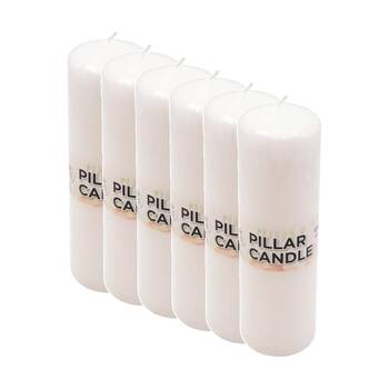 6PK Divine Living Wax Pillar Church Decorative Candle 6x20cm White