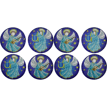 2PK 4pc LVD 10x10cm Tempered Glass Xmas Angels Coasters Kitchen Decor - Blue