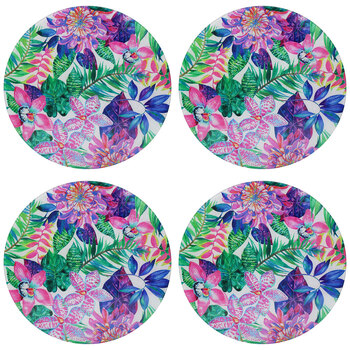 4PK LVD Orchid Glass Trivet Large Table Protector Round 23x23cm