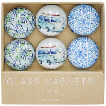 6pc LVD Holiday Combi Glass 11.5cm Fridge Magnet Home Decor Round Set