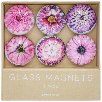 6pc LVD Pretty In Pink Glass 11.5cm Fridge Magnet Home Decor Round Set