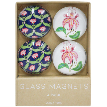 4pc LVD Heavenly Flower Large Glass 13.5cm Fridge Magnet Round Set
