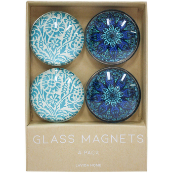 4pc LVD Mandala Large Glass 13.5cm Fridge Magnet Round Set