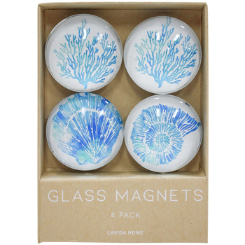 4pc LVD Coral/Shell Large Glass 13.5cm Fridge Magnet Round Set