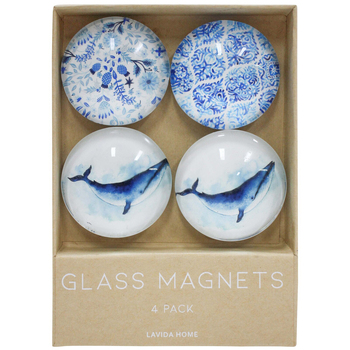 4pc LVD Whale Large Glass 13.5cm Fridge Magnet Round Set