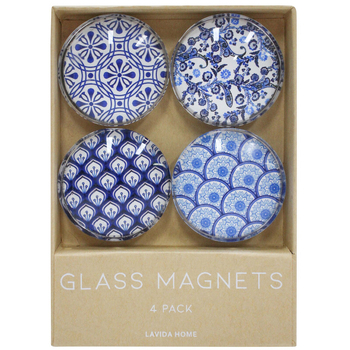 4pc LVD Rhapsody Large Glass 13.5cm Fridge Magnet Round Set