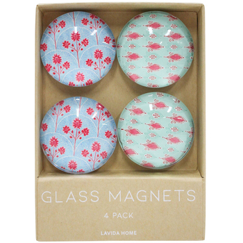 4pc LVD Ornamental Large Glass 13.5cm Fridge Magnet Round Set