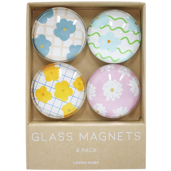 4pc LVD Flower Punch Large Glass 13.5cm Fridge Magnet Round Set