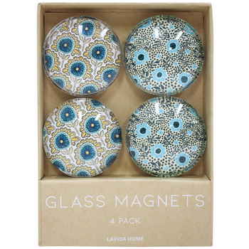 4pc LVD Calico Large Glass 13.5cm Fridge Magnet Round Set