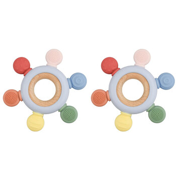 2PK Koala Dream Silicone And Wooden Teether Ring Blue 4M+