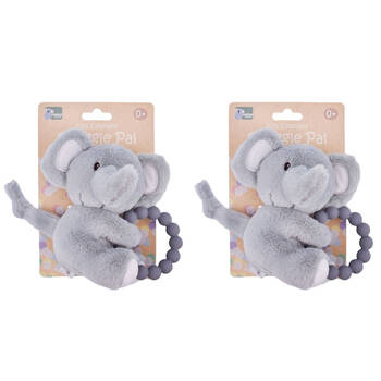 2PK Koala Dream Snuggle Pal Ellis Elephant With Silicone Teething Ring Grey