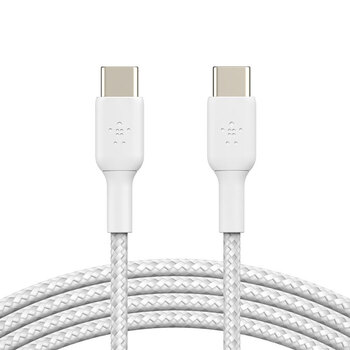 2pc Belkin BoostCharge 1M USB-C To USB-C Braided Cable 60W - White