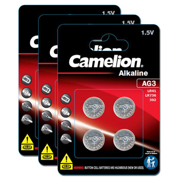 12pc Camelion Alkaline LR41/AG3 Button Cell Batteries For Calculator/Watch