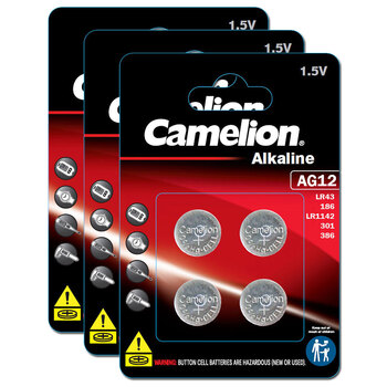 12pc Camelion Alkaline LR43/AG12 Button Cell Batteries For Calculator/Watch