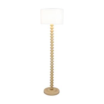 NF-Living Luxon Floor Lamp W/ Sculpted Wooden Stem 53x137cm White