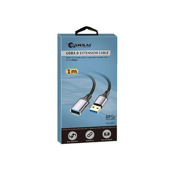 Sansai Heavy-Duty USB 3.0 Extension Cable USB-A Male to Female 1m Black/Grey