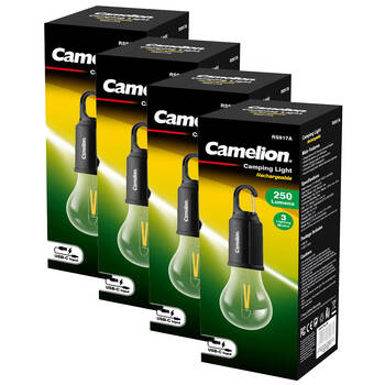 4PK Camelion RS917A Rechargeable 250lm Hanging Camping Light - Black