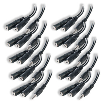 10PK Connect Cable Male 3.5mm Stereo Audio to 2x Female Splitter Cable - Black