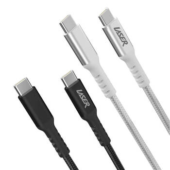 2pc Laser 2m USB-C to C 60W Charging Cable for Samsung/iPhone 16 Black/Silver