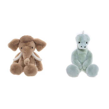 2pc Charlie Bears Wally Mammoth Brown & Stevie Stegosaurus Green Plush Toy 0y+