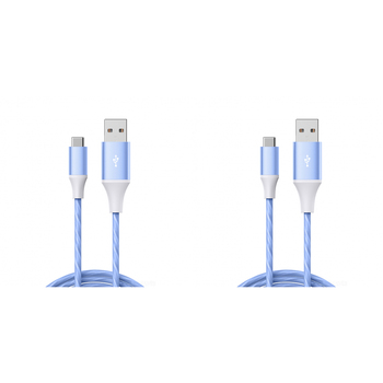 2PK Laser LED USB-A to USB-C Charging Cable 1m For iPhone/Samsung - Bue