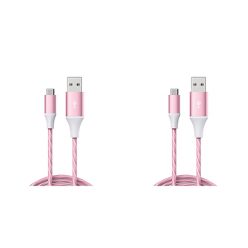 2PK Laser LED USB-A to USB-C Charging Cable 1m For iPhone/Samsung - Pink