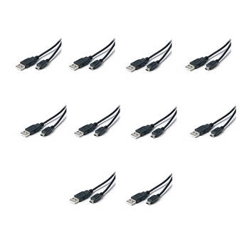 10PK Connect Cable USB 2.0 Type A to B Mini 2M Dual Functionality Black