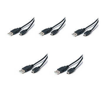 5PK Connect Cable USB 2.0 Type A to B Mini 2M Dual Functionality Black