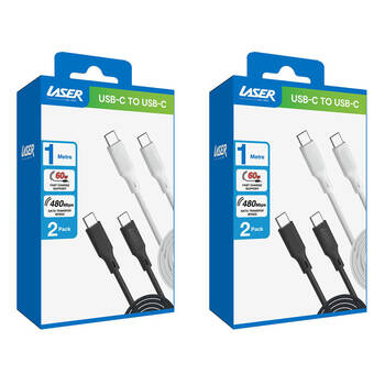 2x 2pc Laser 1m USB-C to C Charging Cable for Samsung & iPhone 16 Black/White
