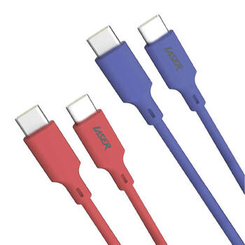 2pc Laser 2m USB-C to C 60W Charging Cable for Samsung & iPhone 16 Red/Blue