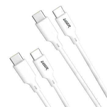 2pc Laser 2m USB-C to C 60W Charging Cable for Samsung & iPhone 16 White