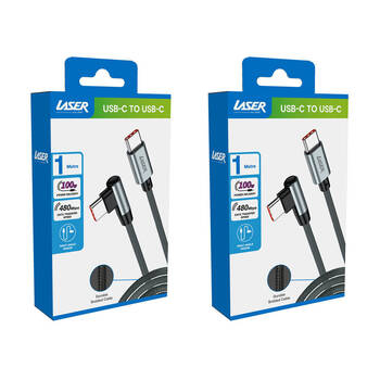 2PK Laser 1m Right Angled USB-C to C 100W Charging Cable for Samsung & iPhone 16