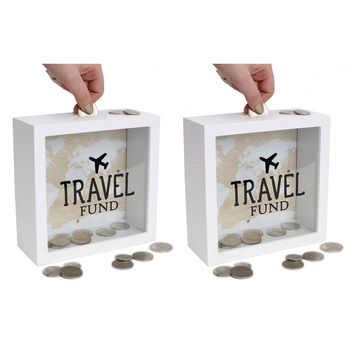 2PK Splosh Travel Fund Wood Change Box 18x18cm Square - White