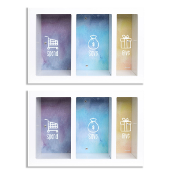 2PK Splosh Spend Save Give Wood Change Box 24x16cm Rectangle - White