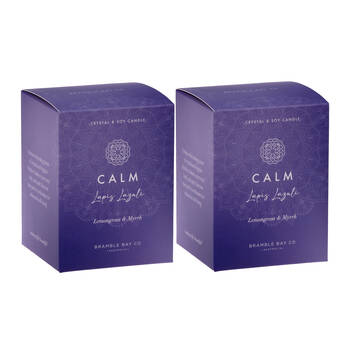 2PK Bramble Bay Crystal Boho Lapis Lazuli Calm Candle Lemongrass & Myrrh 300g