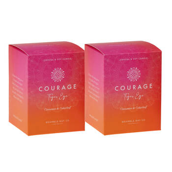 2PK Bramble Bay Crystal Boho Tiger Eye Courage Candle Cinnamon & Cedarleaf 300g