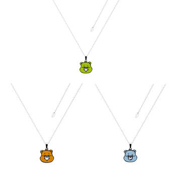 ECC Care Bears Wish Good Luck & Grumpy Bear Enamel Necklace Green/Orange/Blue
