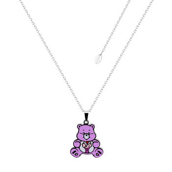 ECC Care Bears Share Bear Belly Badge Enamel Necklace - Stainless Steel - Pink