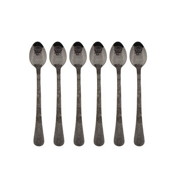 6pc Coffee Culture Black Stainless Steel Parfait Spoon Set 17.8cm