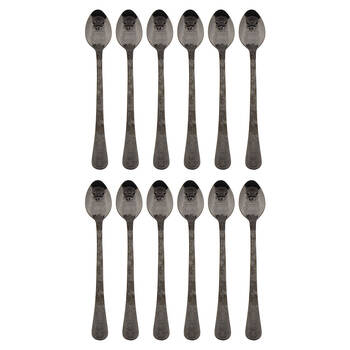 2x 6pc Coffee Culture Black Stainless Steel Parfait Spoon Set 17.8cm