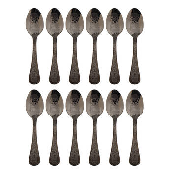 2x 6pc Coffee Culture Black Stainless Steel Tea Spoon Set 13.5cm