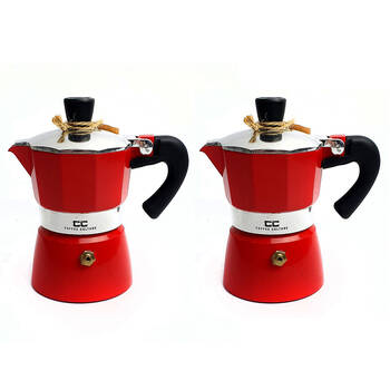 2PK Coffee Culture Aluminium 1-Cup Espresso Stovetop Coffee Maker - Red