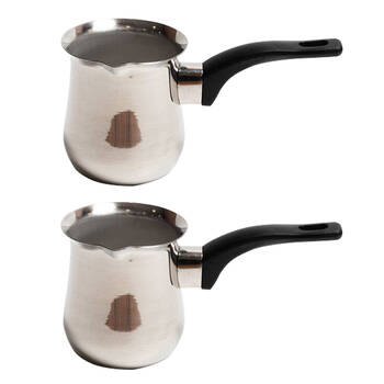 2PK Coffee Culture Stainless Steel 350ml Stovetop Turkish Coffee Pot - Silver