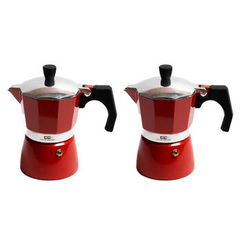 2PK Coffee Culture Aluminium 3-Cup Espresso Stovetop Coffee Maker - Red