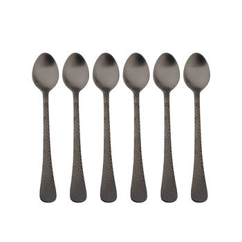 6pc Coffee Culture Satin Black Stainless Steel Parfait Spoon Set 17.8cm