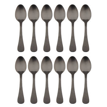 2x 6pc Coffee Culture Satin Black Stainless Steel Tea Spoon Set 13.5cm