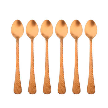 6pc Coffee Culture Satin Copper Stainless Steel Parfait Spoon Set 17.8cm